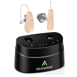 Aimsumy Beige Rechargeable Noise Cancelling RIC Hearing Aids For Adults NIB
